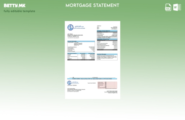 модерен стил Ирак Залив Комерцијална банка изјава за хипотека Шаблон за Word и P